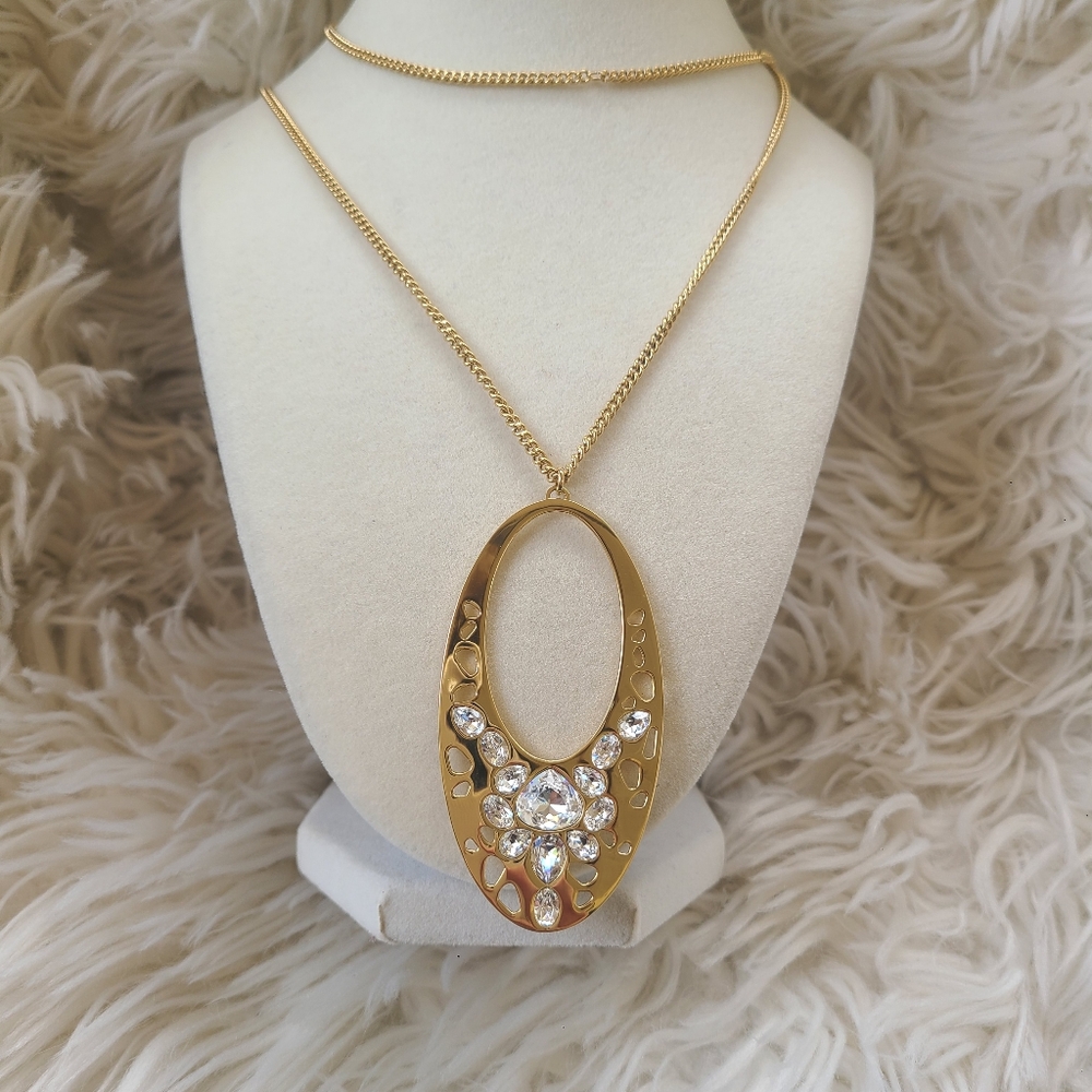 Swarovski Clear Crystal Gold Pendant Long Necklace Ariane- Excellent Condition
